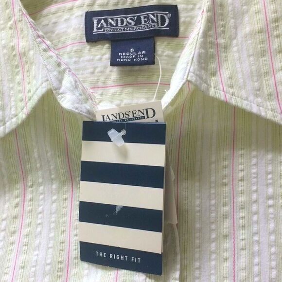 Land’s End NEW Green Stripe Sleeveless Button Down Shirt - Picture 3 of 6